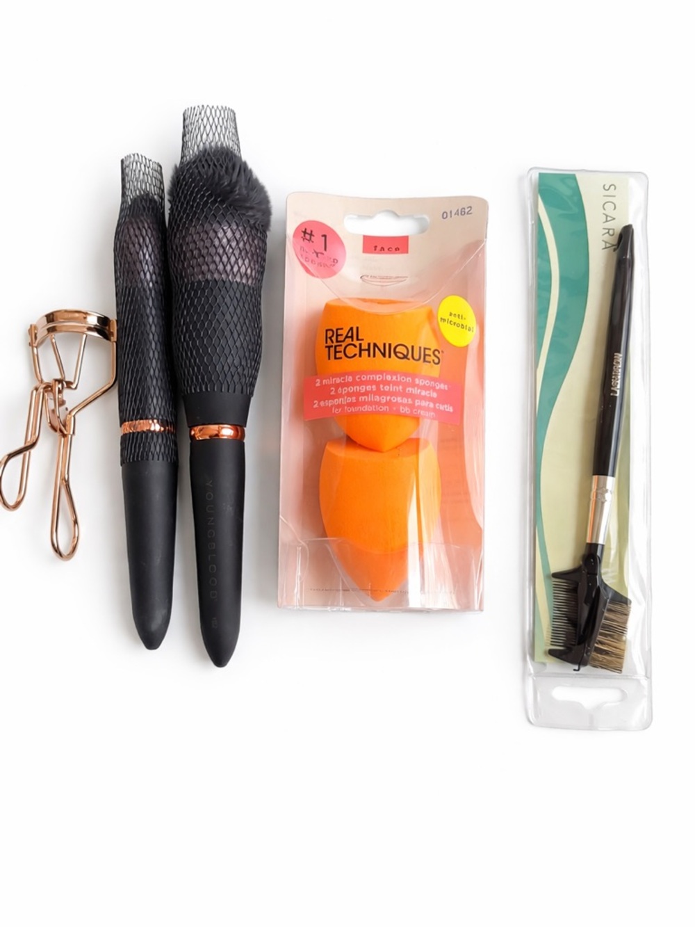 Makeup Tools Bundle MOSTLY NEW Real Techniques Sponge Brushes Curler Brow Kit